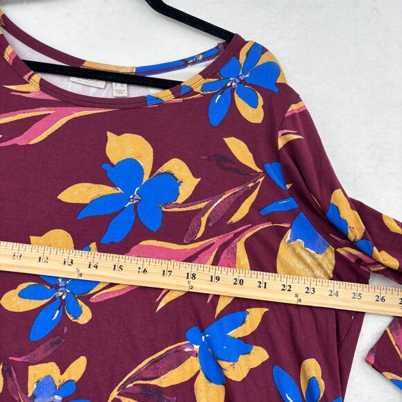 LOGO Lori Goldstein Tunic Blouse Top Size 2X Red Floral Chiffon Hem 3/4 Sleeve - Picture 9 of 11
